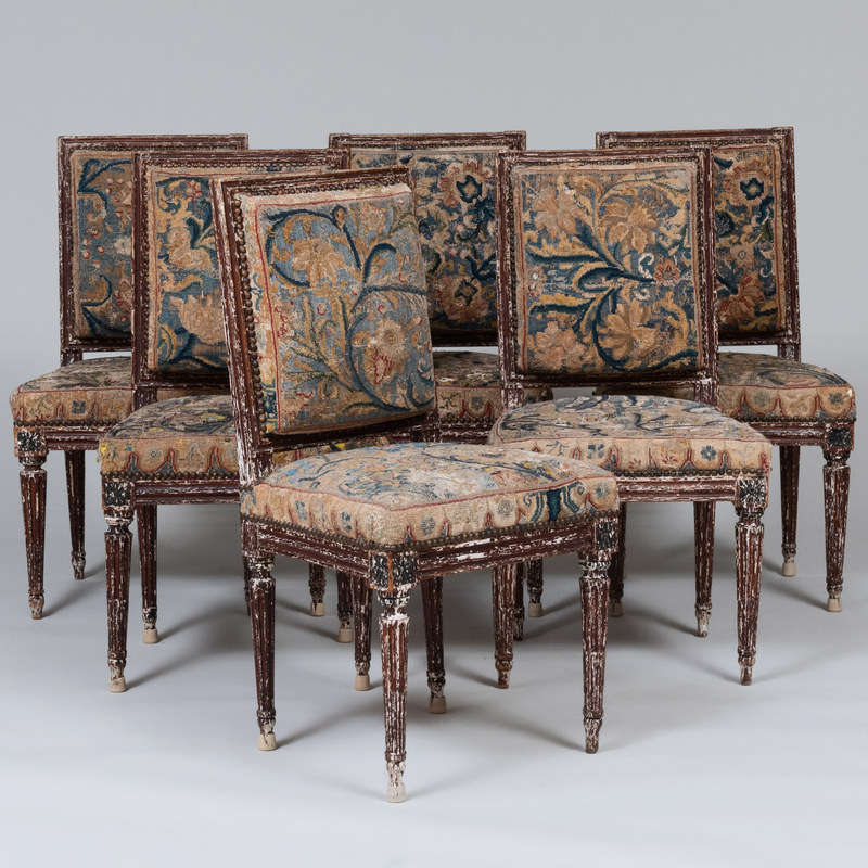 Appraisal: Set of Six Louis XVI Painted Beechwood Chaises with Needlework