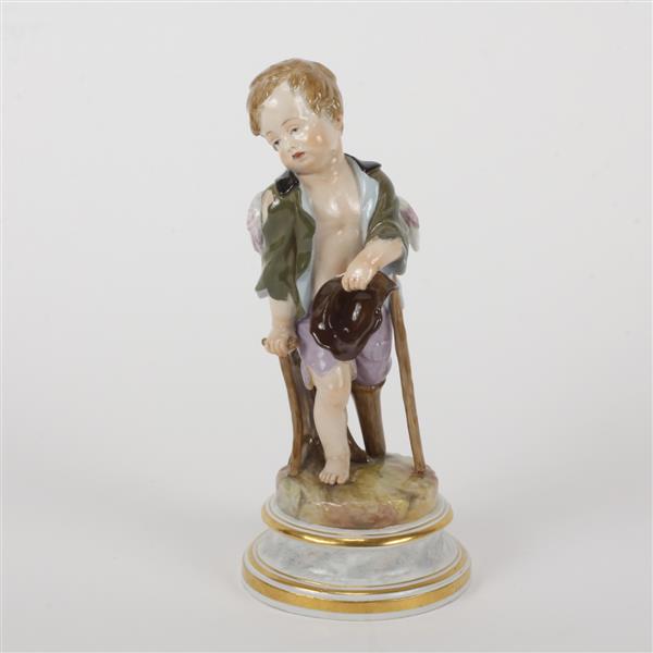 Appraisal: Meissen German porcelain putti figure of with cane crutch and