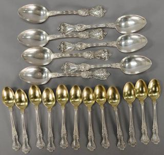 Appraisal: Sterling silver group to include twelve demitasse spoons with gold