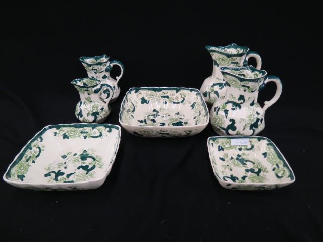 Appraisal: Mason's Ironstone Chartreuse Servers includes a graduated set of pitchers