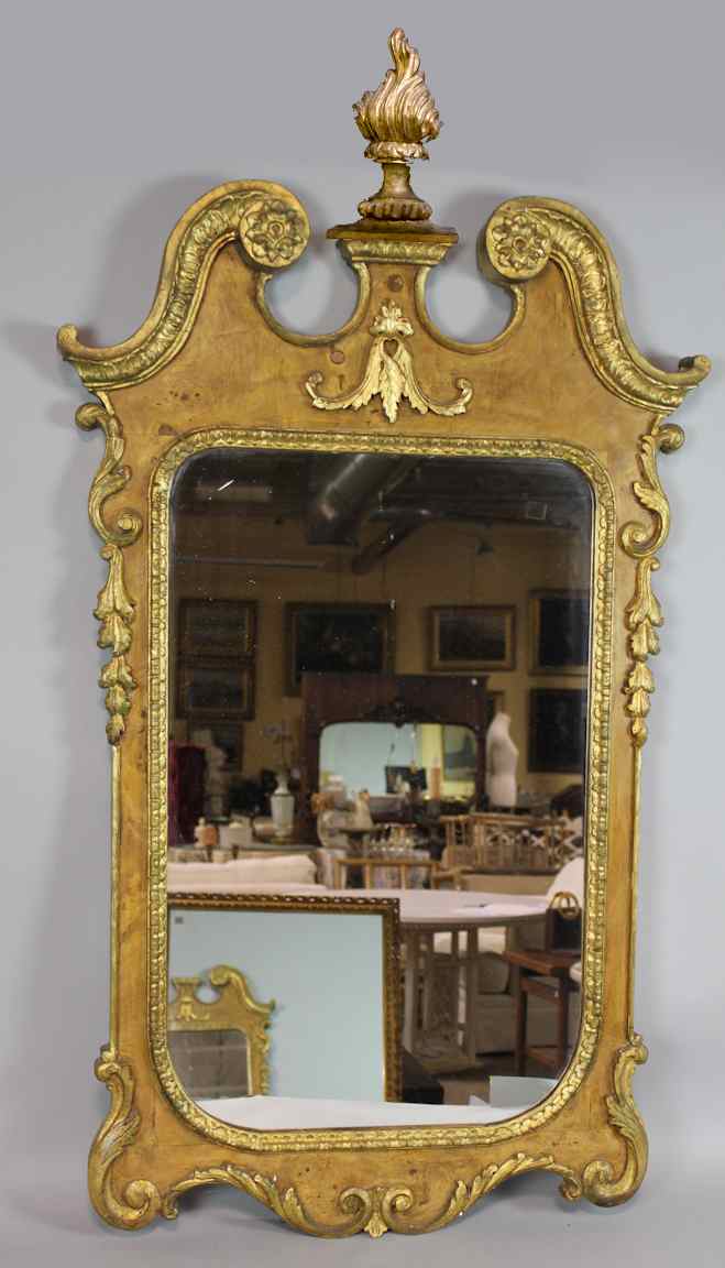 Appraisal: GEORGE III STYLE GILTWOOD MIRROR the molded swans neck cresting