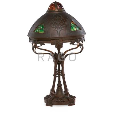 Appraisal: AUSTRIAN JEWELED BRONZE TABLE LAMP Art Nouveau style with jewel