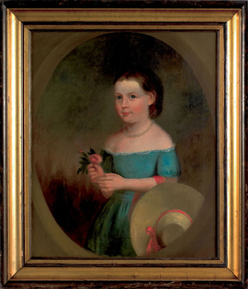 Appraisal: Oil on canvas portrait of a young girl mid th