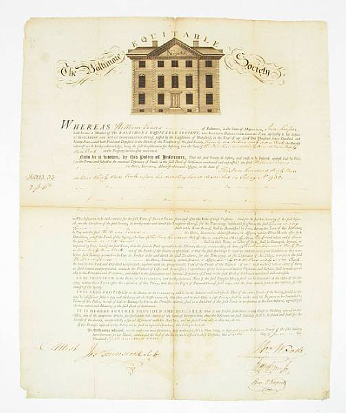 Appraisal: TH CENTURY FIRE INSURANCE Document Signed Wm Woods Jos Townsend