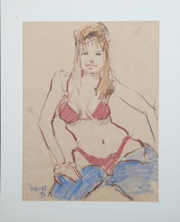 Appraisal: Don Wright - Woman in Red Underwear pastel signed and