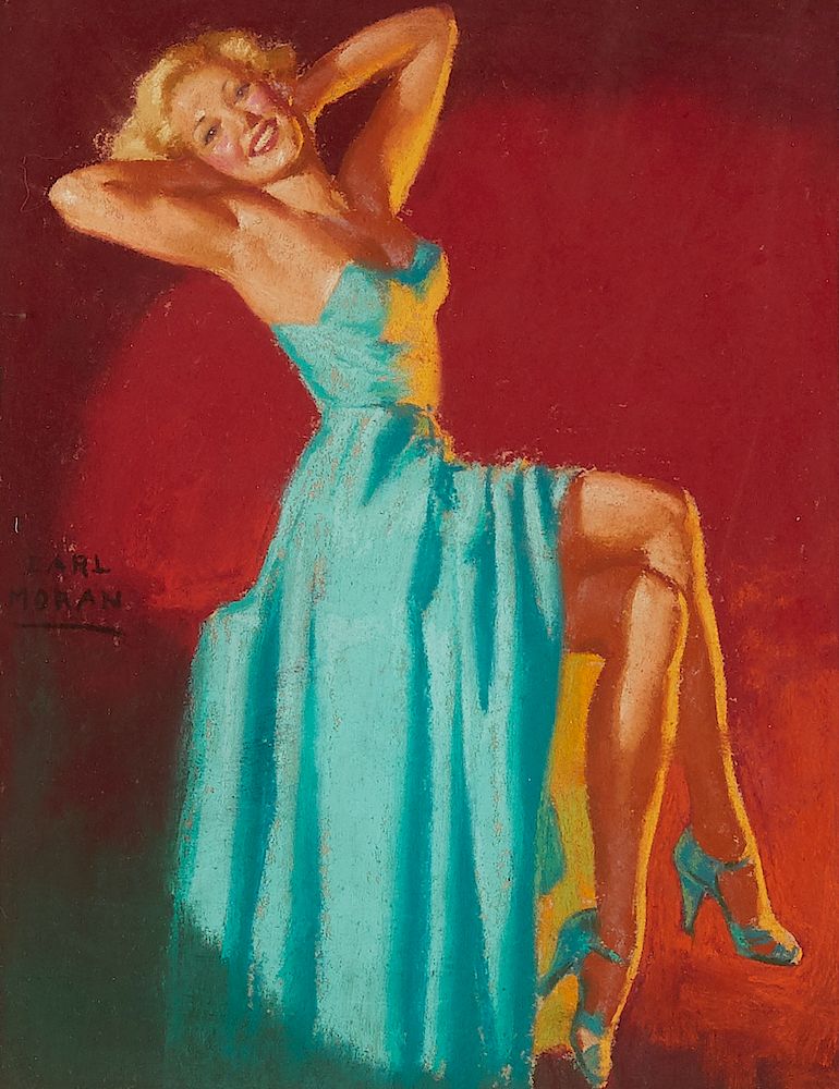 Appraisal: Earl Moran Pinup Teal Dress Earl Moran - Pastel on