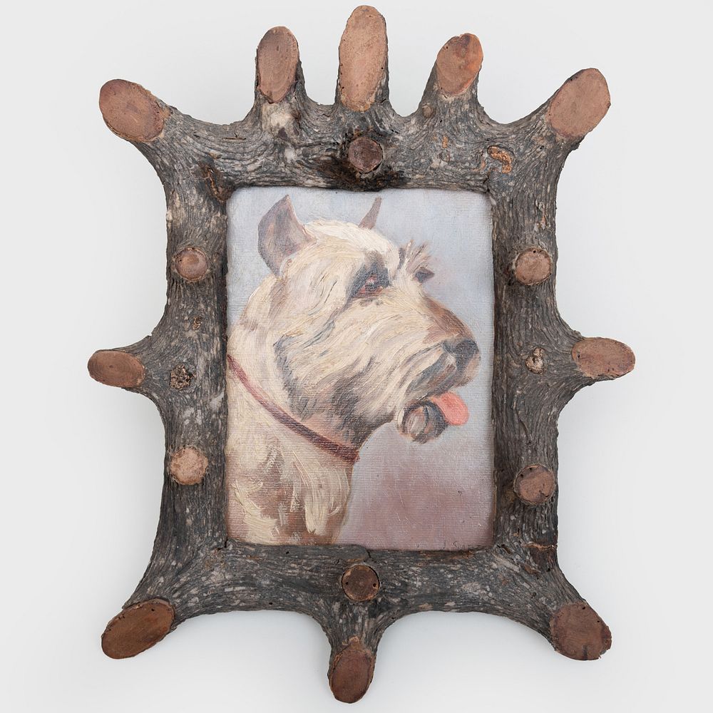 Appraisal: Folk Art Painting of a Dog in a Rusticated Tree