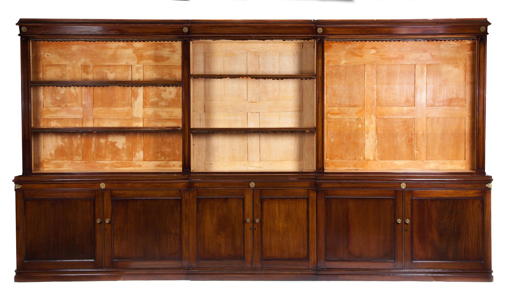 Appraisal: LARGE ENGLISH BOOKCASE Late th century mahogany and pine Three-section