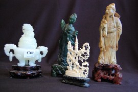 Appraisal: A JADE KORO AND COVER SOAPSTONE FIGURE IVORY SCULPTURE AND