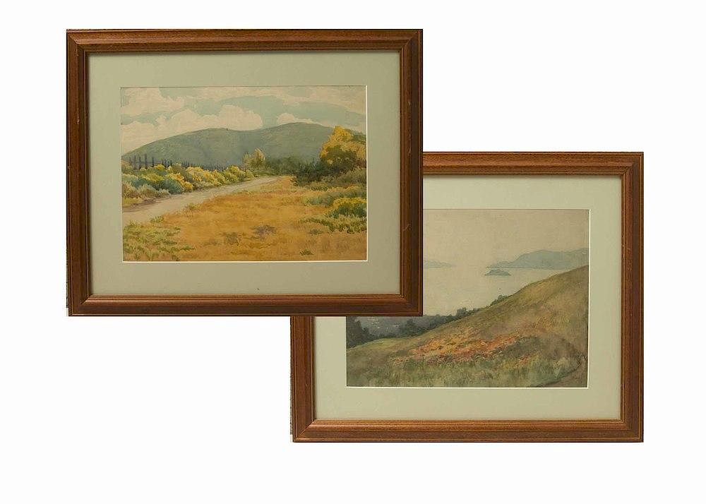 Appraisal: Two Watercolor Landscape Paintings in the style of Marion Wachtel