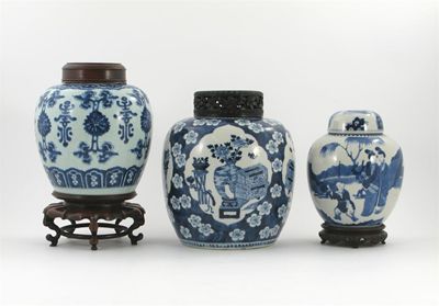 Appraisal: Three Chinese blue and white ovoid vases one with a