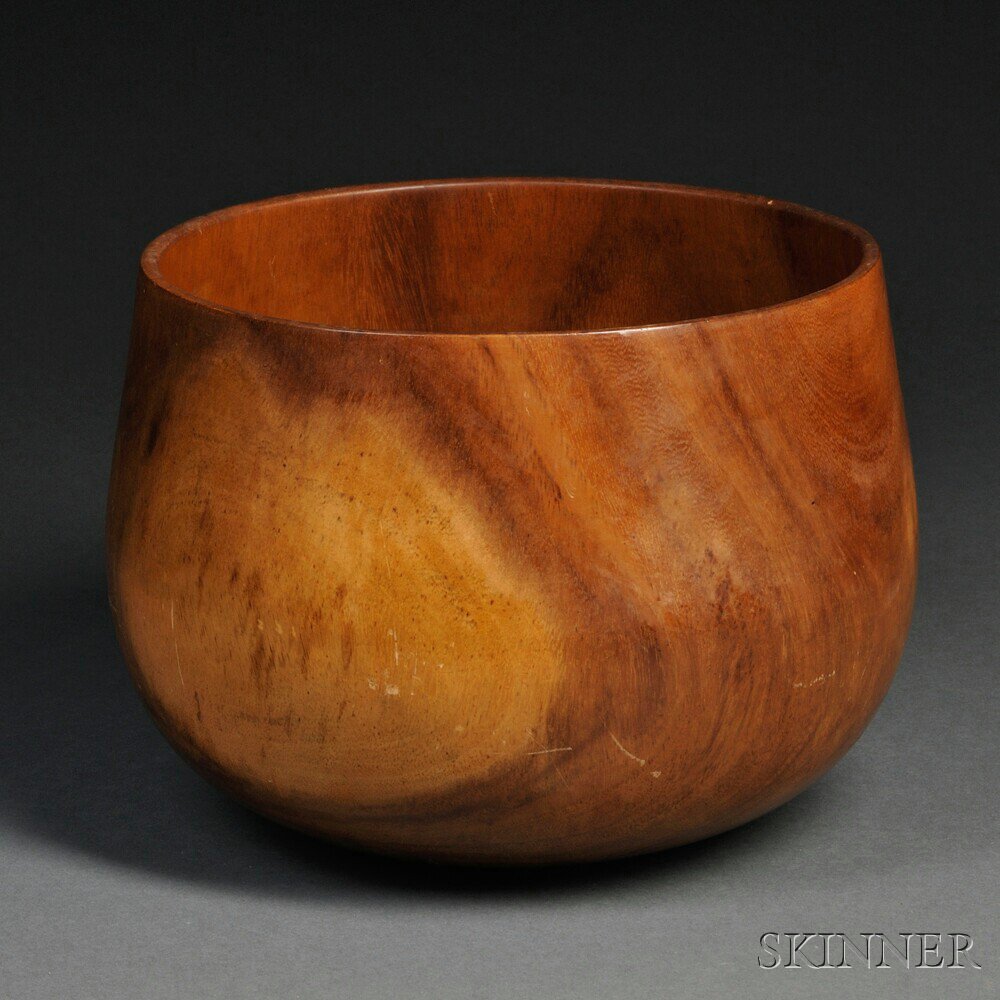 Appraisal: Hawaiian Carved Wood Bowl carved from koa wood ht dia