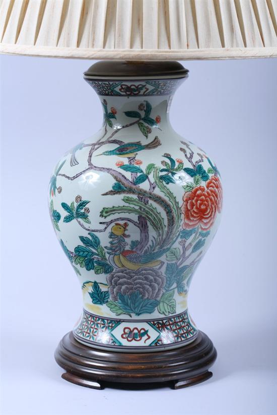 Appraisal: CHINESE FAMILLE VERTE PORCELAIN VASE With floral decoration electrified -