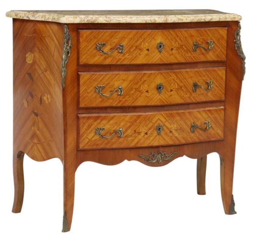 Appraisal: French Louis XV style marble-top rosewood commode th c shaped