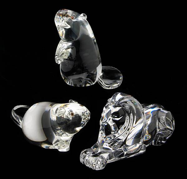 Appraisal: Three Steuben clear glass animal figures designed by Lloyd Atkins