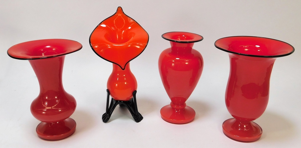 Appraisal: PC ASSORTED RED TANGO BOHEMIAN ART GLASS VASES Bohemia th