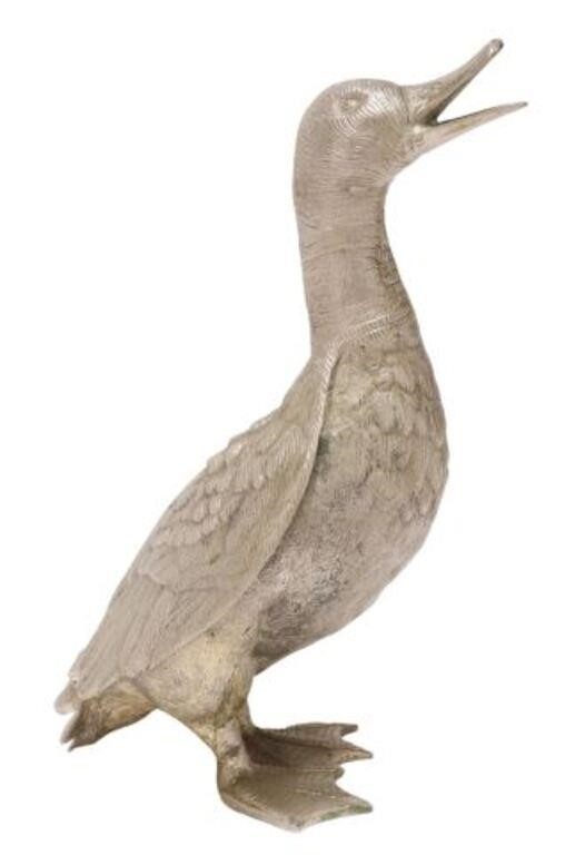 Appraisal: Silver-tone metal duck sculpture th c approx h w d