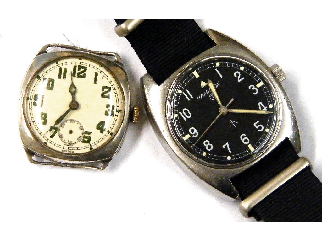 Appraisal: Hamilton Military issue mechanical jewel gentleman's wristwatch black dial with