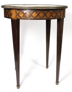 Appraisal: French Neoclassical style parquetry inlaid tea table the top with