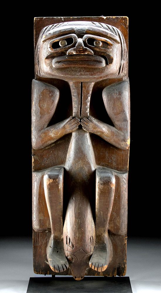 Appraisal: Tall th C Tlingit Carved Wood Totem - Man w