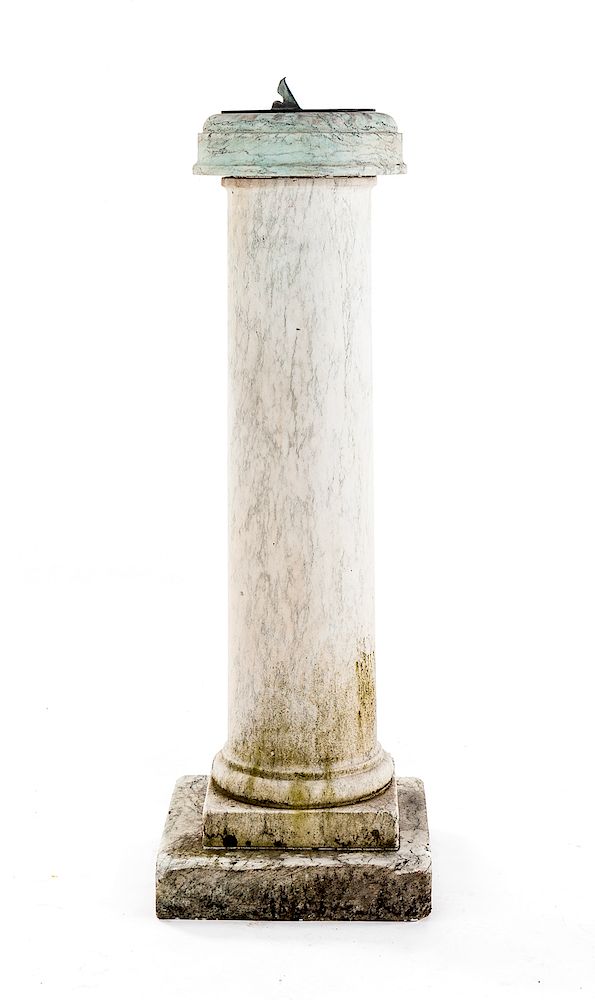 Appraisal: Marble Pedestal with Sundial Top DESCRIPTION Marble pedestal with cast