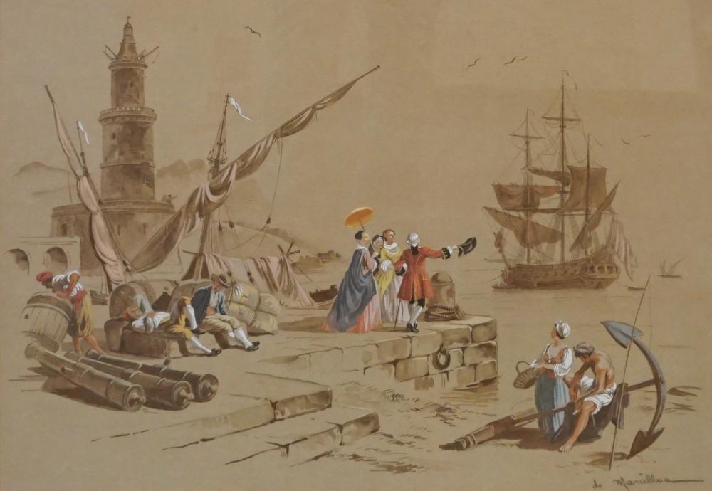 Appraisal: DE MANULLOS TH CENTURY PORT WATERCOLOR ON GOUACHE SIGNED L