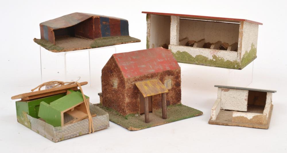 Appraisal: SIX WOODEN BOARD FARM BUILDINGS TWO MARKED AUSTRAL MODELS TO