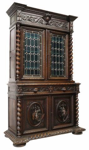 Appraisal: French Renaissance Revival hunt cupboard th c accented with foliate