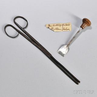 Appraisal: Shaker Tailor's Buttonhole Cutter and a Goffering Iron buttonhole cutter