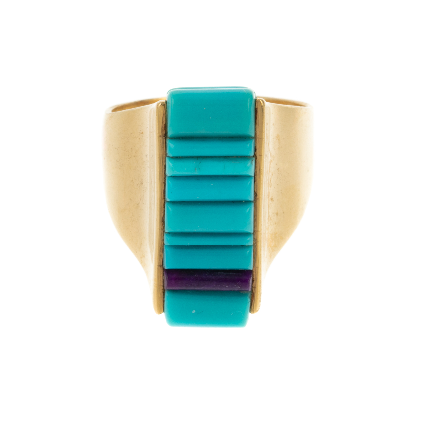 Appraisal: A K YELLOW GOLD TURQUOISE LAPIS LAZULI RING K yellow