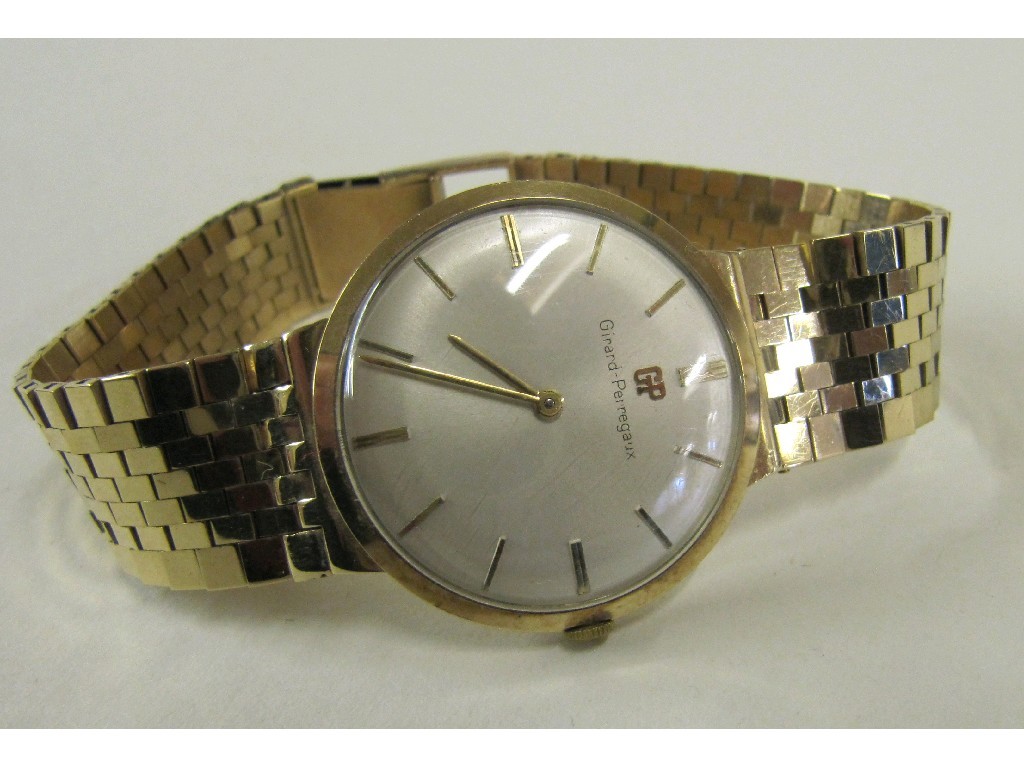 Appraisal: Gents 's ct gold Girard Perregaux wrist watch with cream