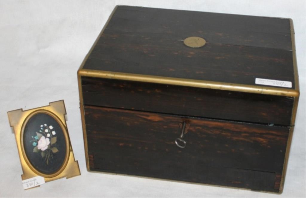 Appraisal: ROSEWOOD BRASS BOUND TRAVELING VANITY BOX CIRCA s to include