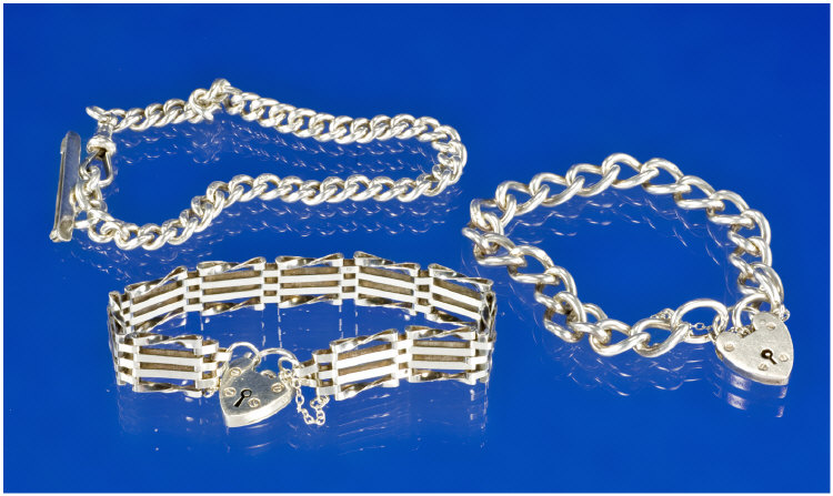 Appraisal: Silver Bracelets in total all fully stamped curb bracelets bar