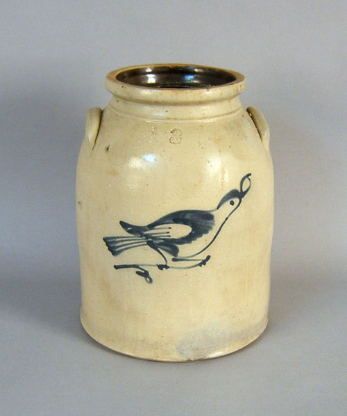 Appraisal: New York stoneware crock th c with cobalt bird decoration