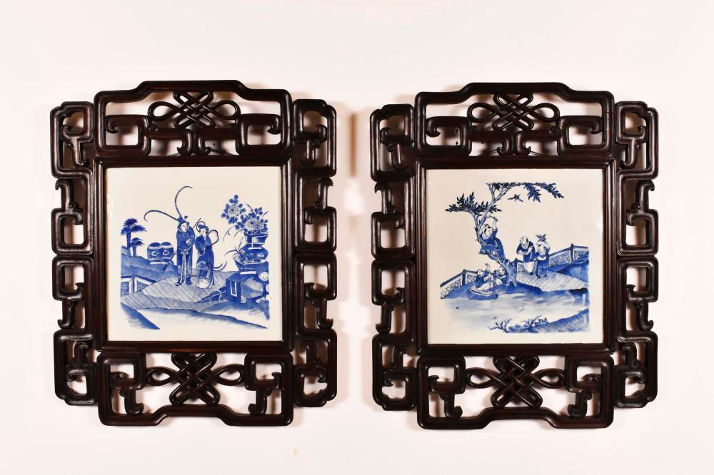 Appraisal: PAIR OF CHINESE BLUE WHITE PORCELAIN PANELSLate th Early th