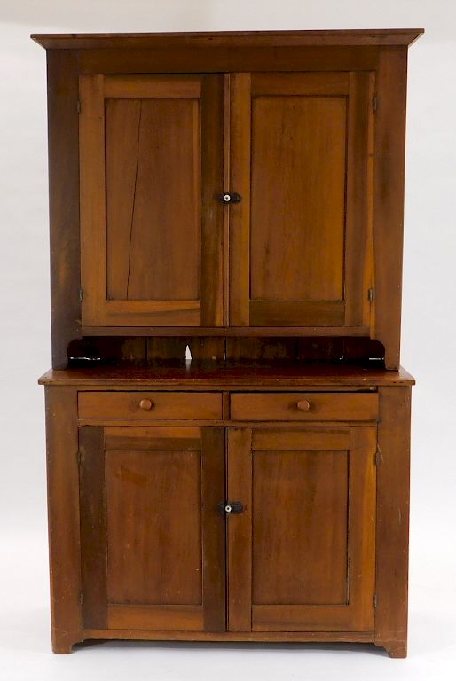 Appraisal: C American Country Walnut Step Back Cupboard United States th