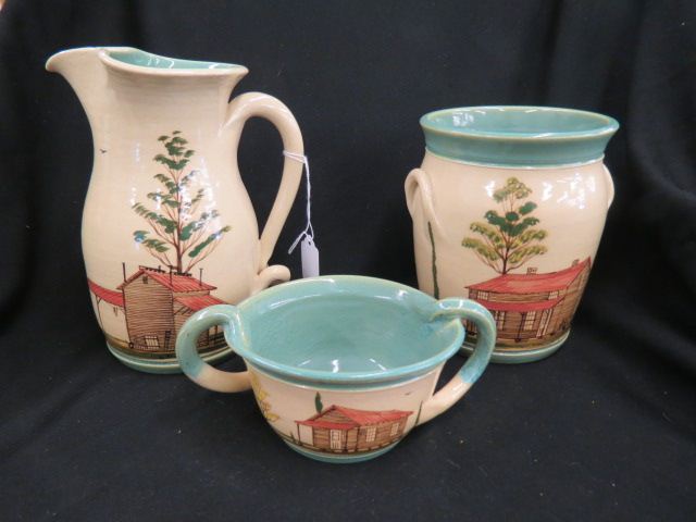 Appraisal: pcs South Carolina Decorated Pottery by Eugene cabin scenes by