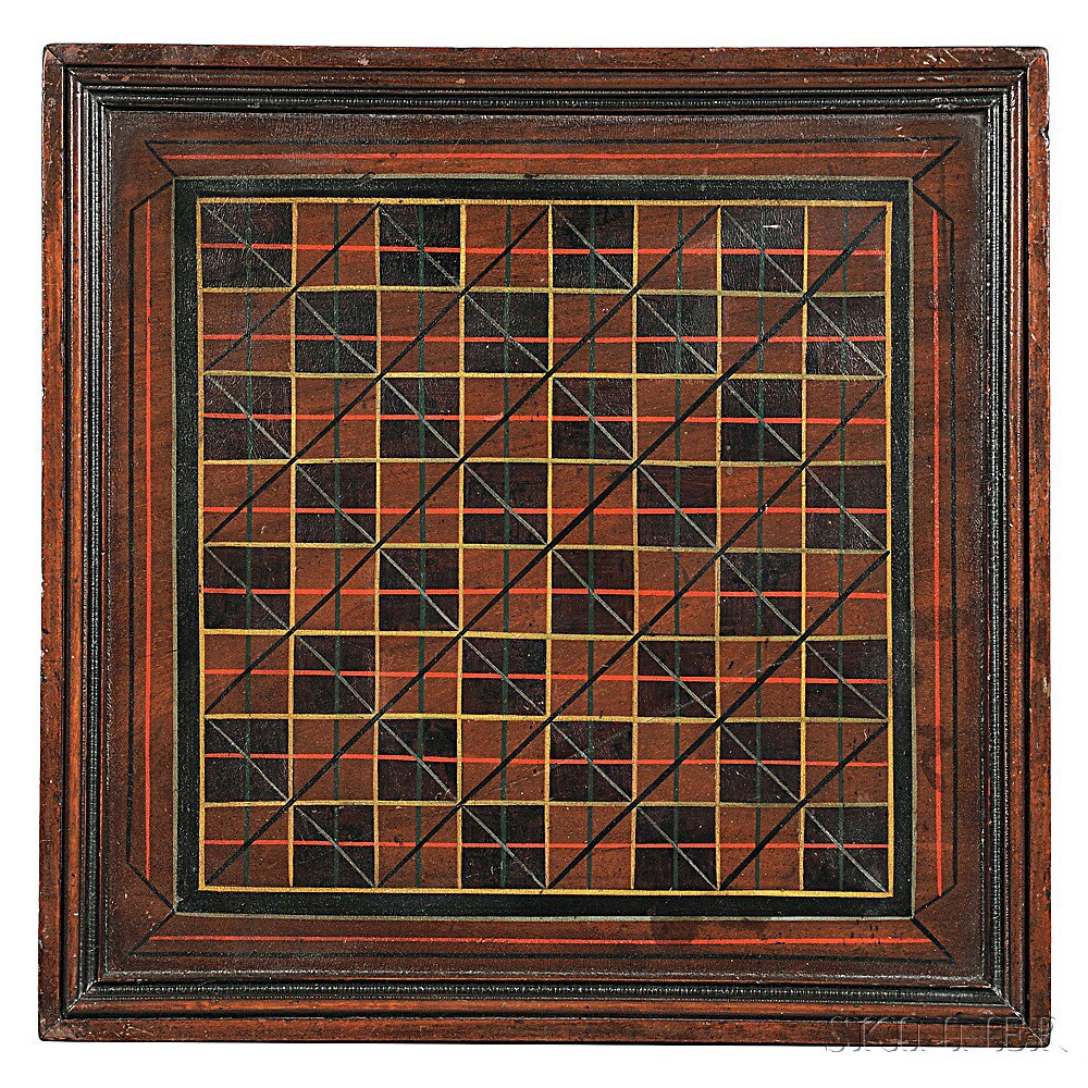 Appraisal: Painted Mahogany Checkerboard America late th century with molded applied