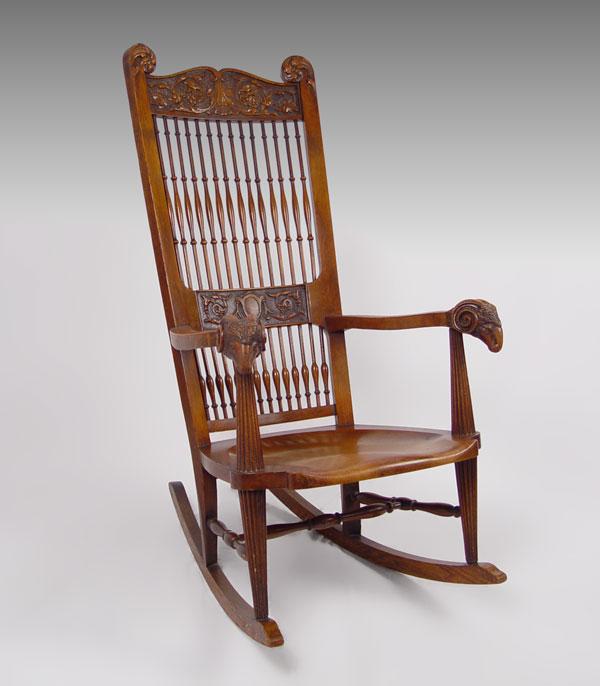 Appraisal: STICKLEY BRANDT RAMS HEAD FANCY OAK ROCKER CA - Fine