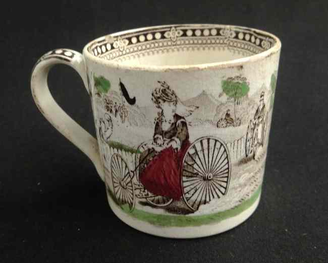 Appraisal: th c English ceramic transfer decorated Velocipede cup