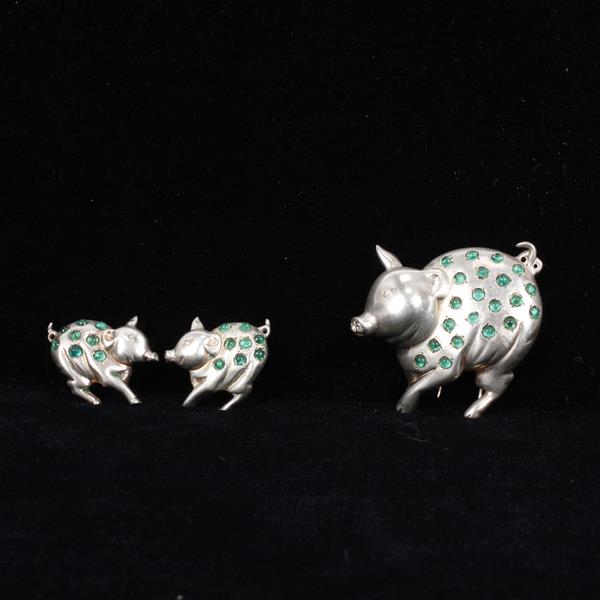 Appraisal: Nettie Rosenstein pc Sterling Pig Fur Clip Clip on Earrings