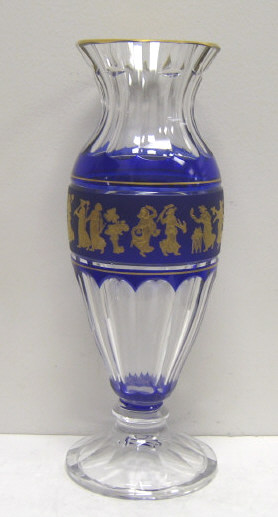 Appraisal: VAL ST LAMBERT CUT GLASS VASE Cobalt blue to clear