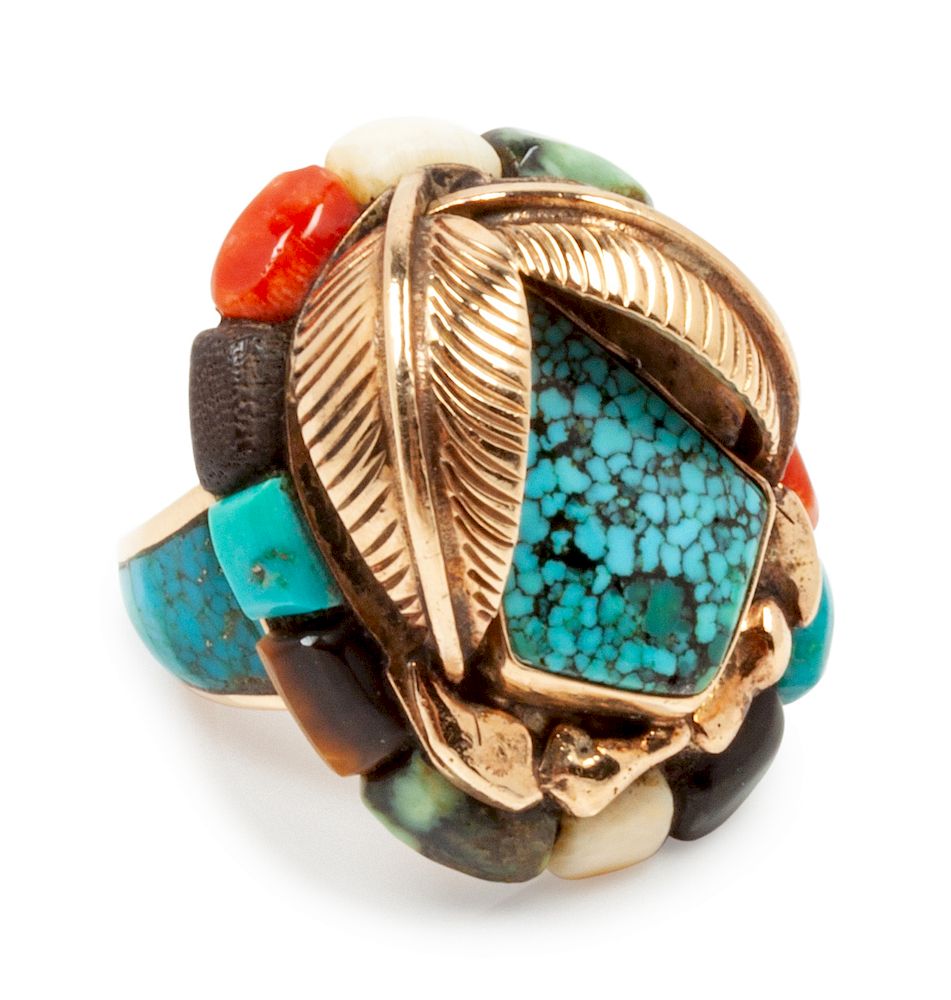 Appraisal: Ben Nighthorse Campbell Cheyenne b k gold ring with turquoise