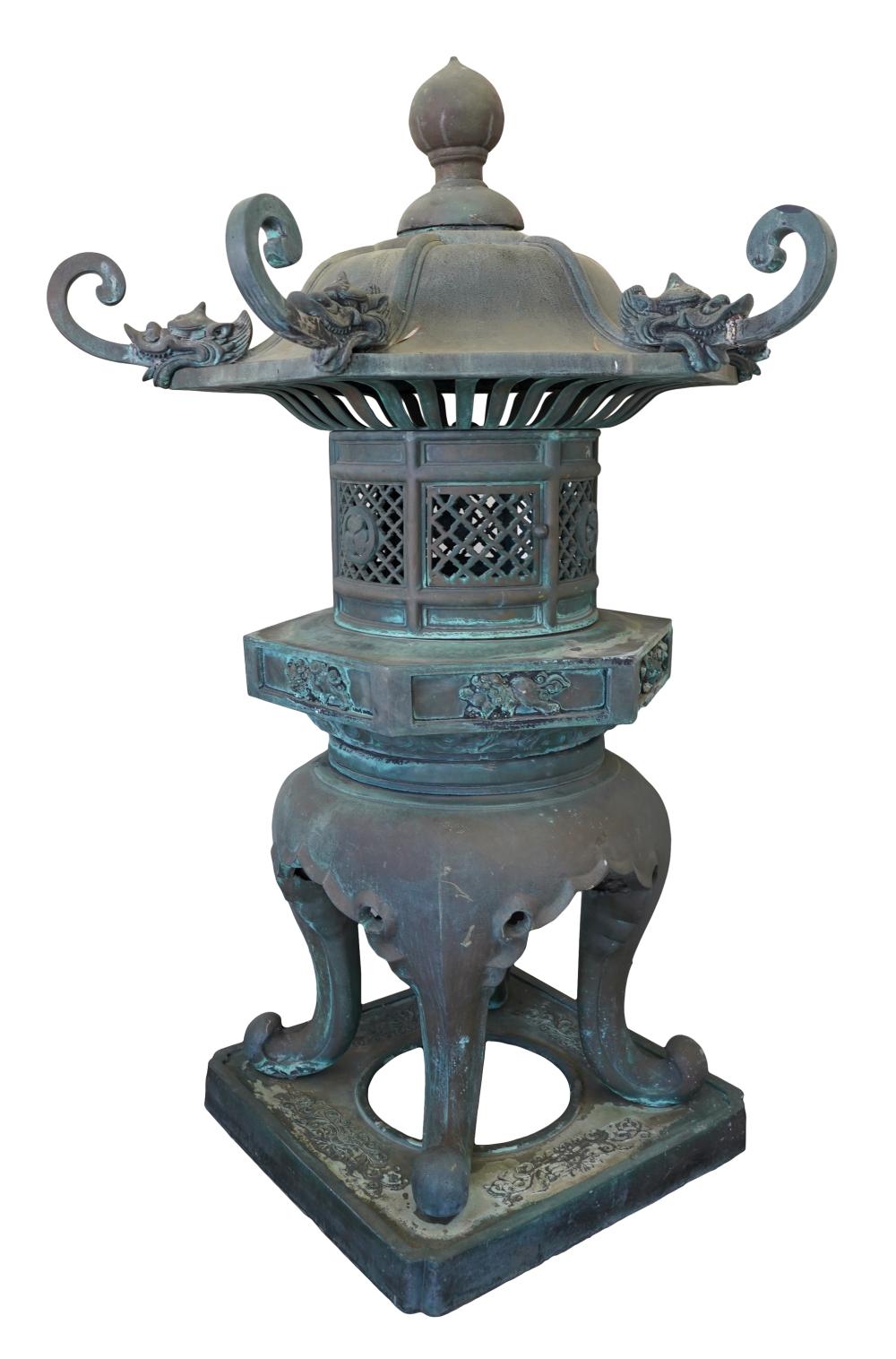 Appraisal: LARGE JAPANESE BRONZE PAGODA-FORM LANTERN ORNAMENTin multiple sections with hinged