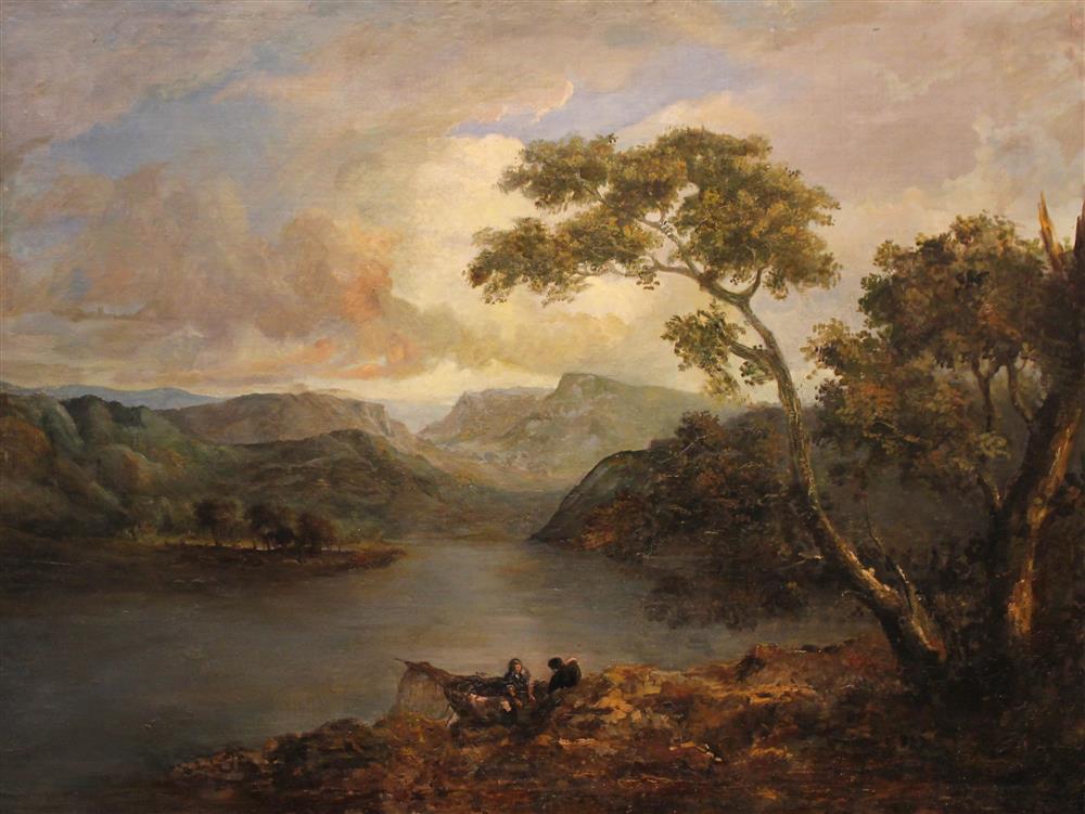 Appraisal: ENGLISH SCHOOL TH CENTURY LANDSCAPE Oil on canvas x in