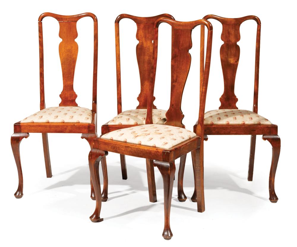 Appraisal: Four Queen Anne-Style Walnut Side Chairs yoke crest shaped splat