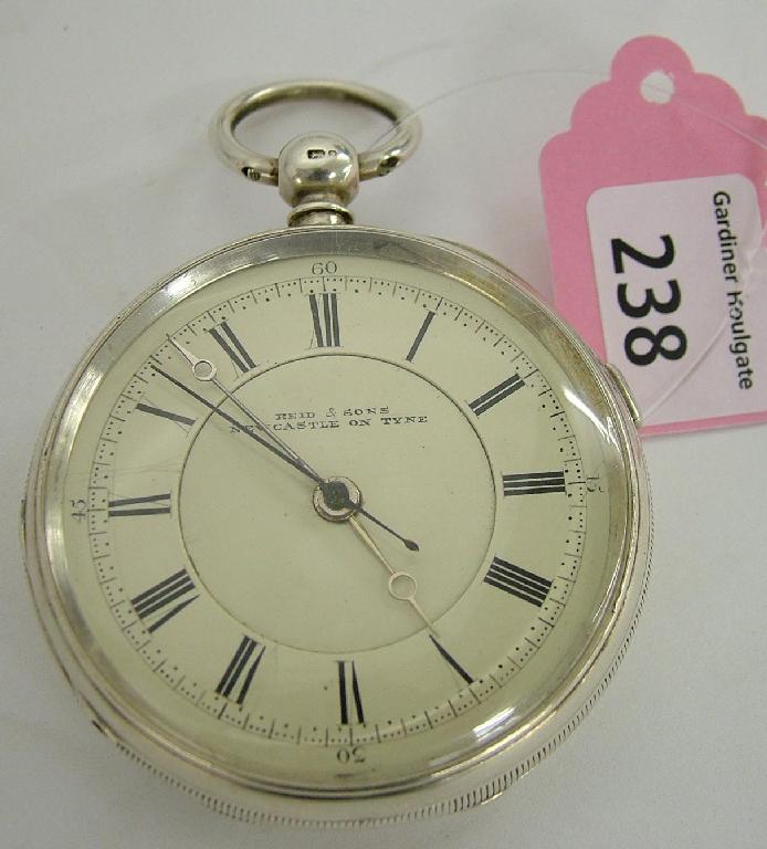 Appraisal: Silver fusee lever centre second chronograph pocket watch hallmarked London