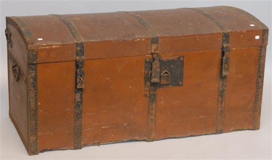 Appraisal: TH C IRON BOUND DOME TOP TRUNK In old red