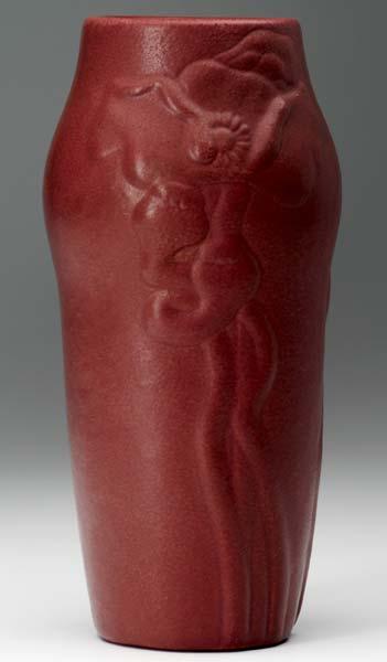 Appraisal: VAN BRIGGLE Early vase with heavily embossed poppies and pods