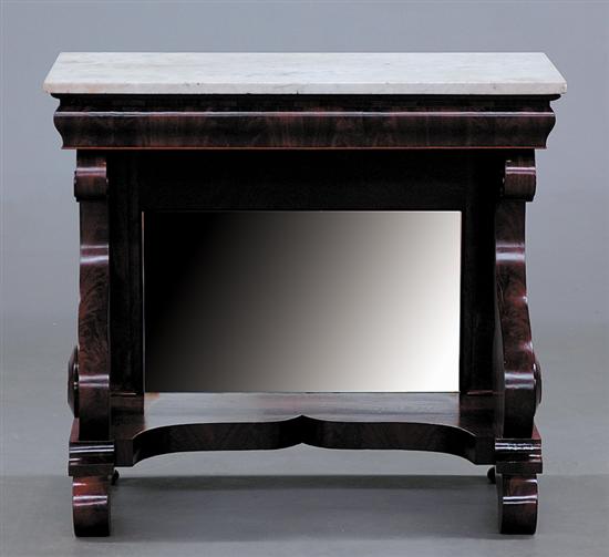 Appraisal: American Empire carved mahogany pier table circa rectangular marble top